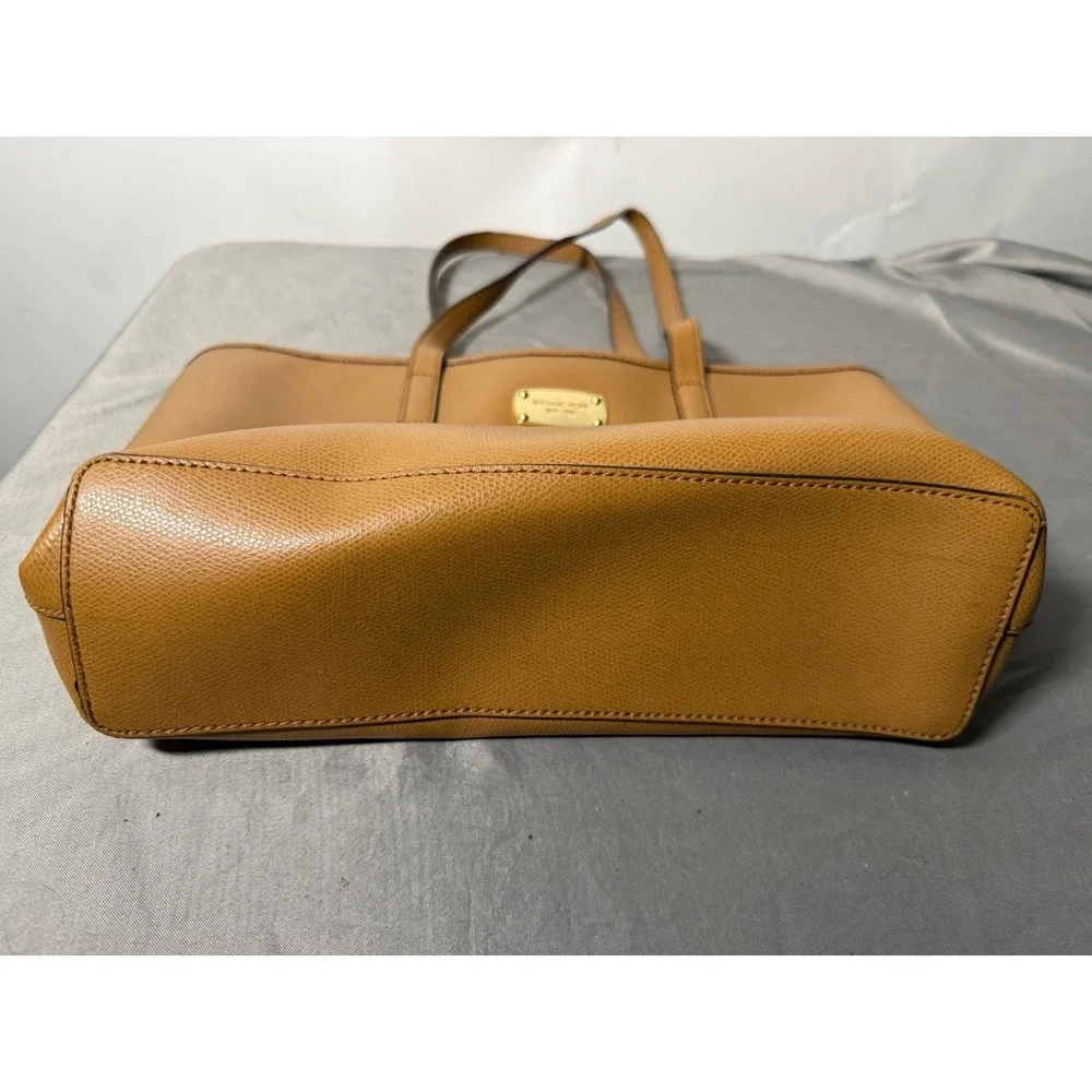 Michael Kors Saffiano Leather Tote Bag Tan Camel Gold Hardware Logo - Picture 7 of 10